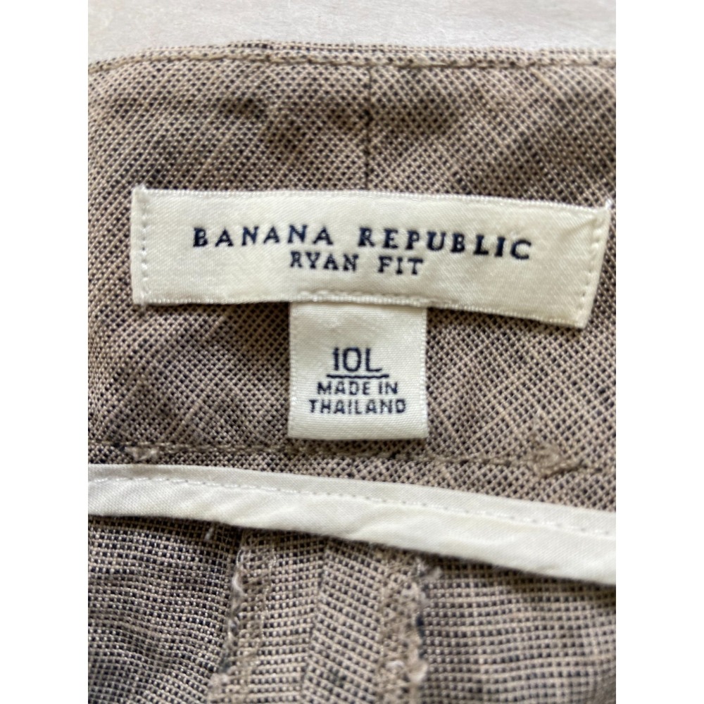 Banana Republic Flat Front Ryan Fit Wide Leg Linen Trouser Pants Tan 10 Tall EUC - Picture 5 of 5